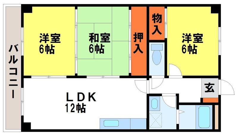 シャトレ二日市(3LDK/5階)の間取り写真