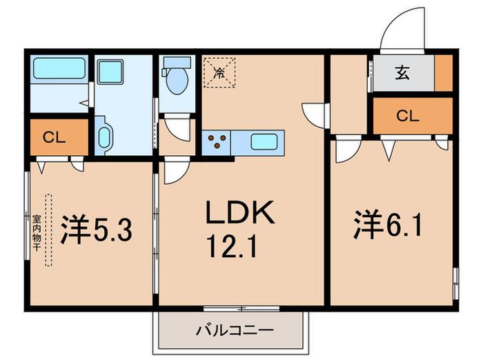 レーブ・クリエ(2LDK/1階)の間取り写真