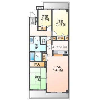 ライブシティ神戸緑園都市8号棟(3LDK/12階)の間取り写真