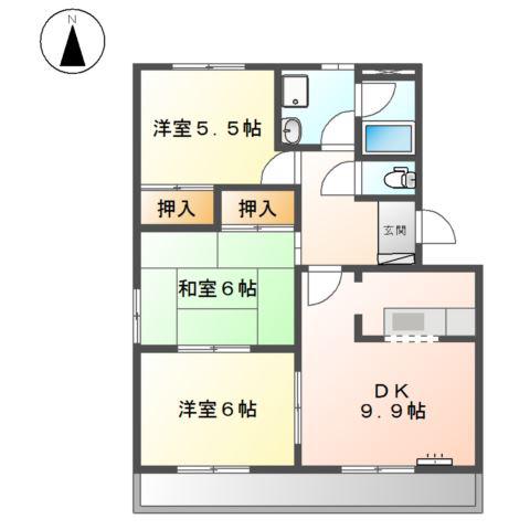 エクセレント上小田井(3DK/3階)の間取り写真