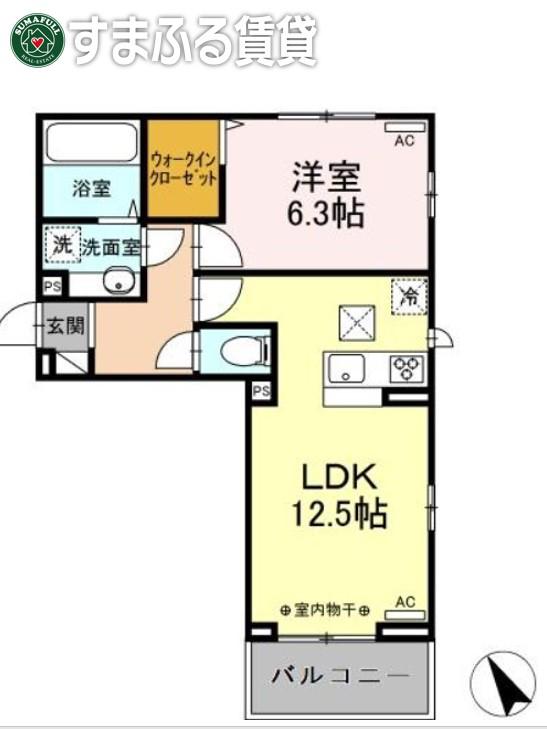ヒュッゲ大山(1LDK/2階)の間取り写真