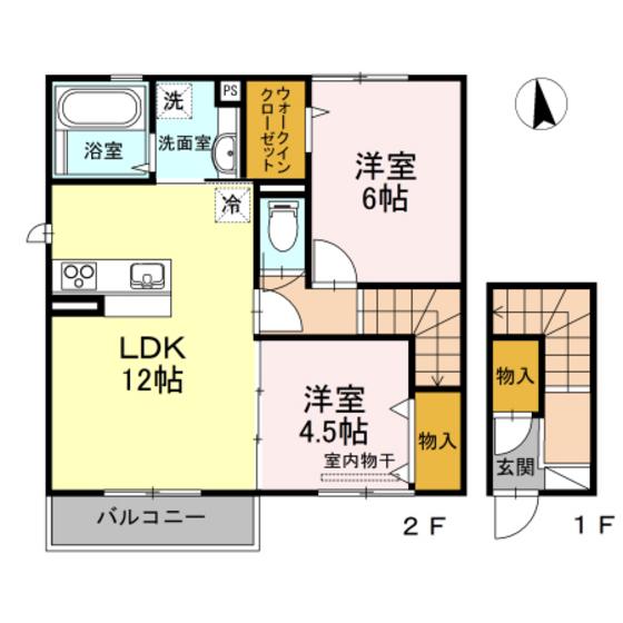 LA・MAISONB(2LDK/2階)の間取り写真