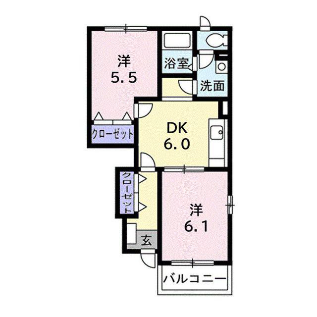 メゾンノーブル(2DK/1階)の間取り写真