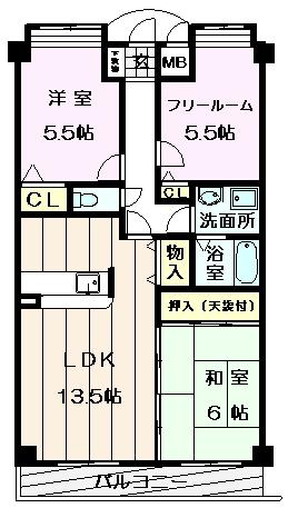 カルム長堀(3LDK/2階)の間取り写真