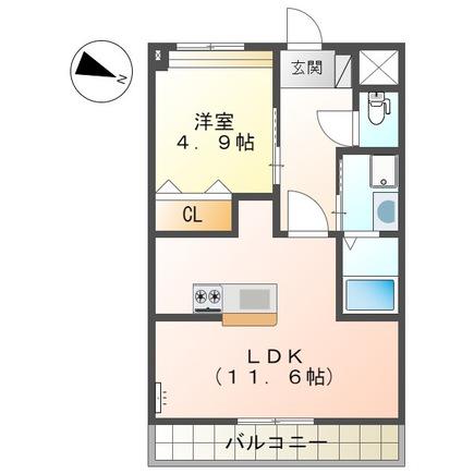 グランディール ホーク花畑(1LDK/1階)の間取り写真