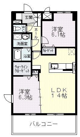 プラシードU・I(2LDK/5階)の間取り写真