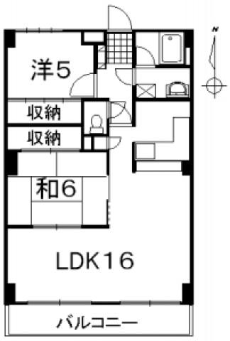 セントラルハイツ南側(2LDK/6階)の間取り写真