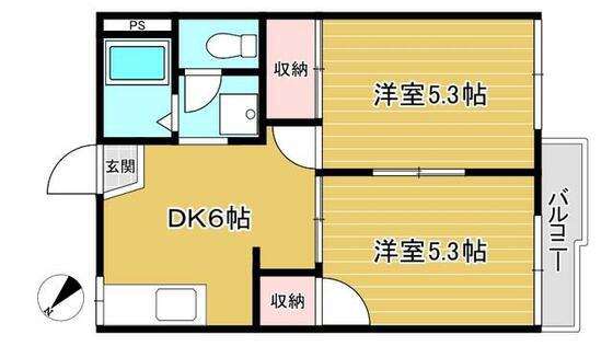 ツインハイツB(2DK/2階)の間取り写真