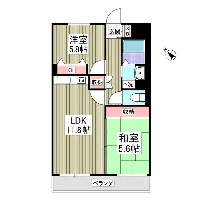 ピュアコート柏(2LDK/2階)の間取り写真