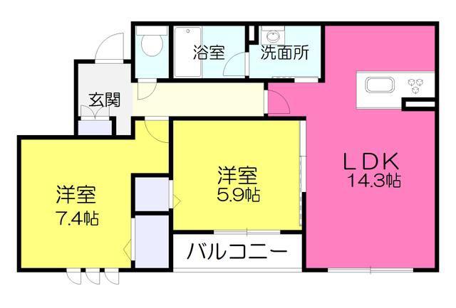 ディアフィールド(2LDK/2階)の間取り写真