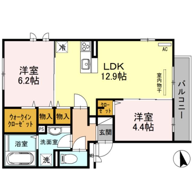グランツ遠里小野(2LDK/3階)の間取り写真