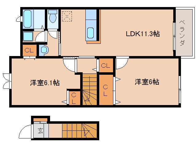 エレガントヒル(2LDK/2階)の間取り写真