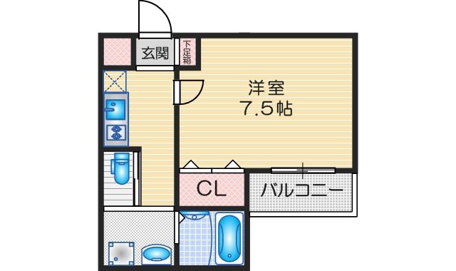 ワコーレヴィータ江坂イースト(1K/2階)の間取り写真
