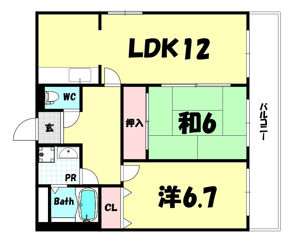 フレーブフルール(2LDK/4階)の間取り写真