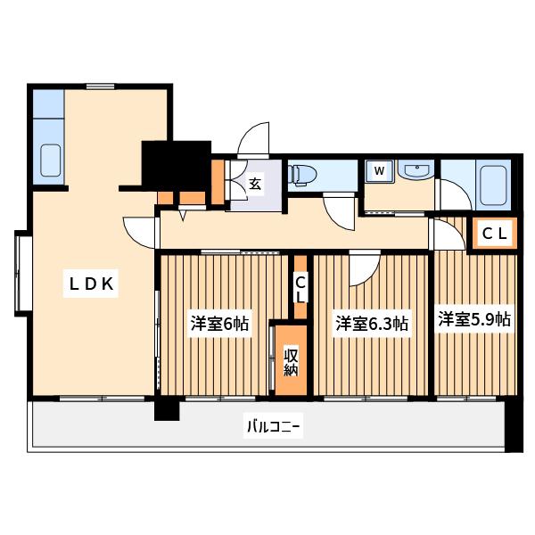 ブルーハイム(3LDK/3階)の間取り写真