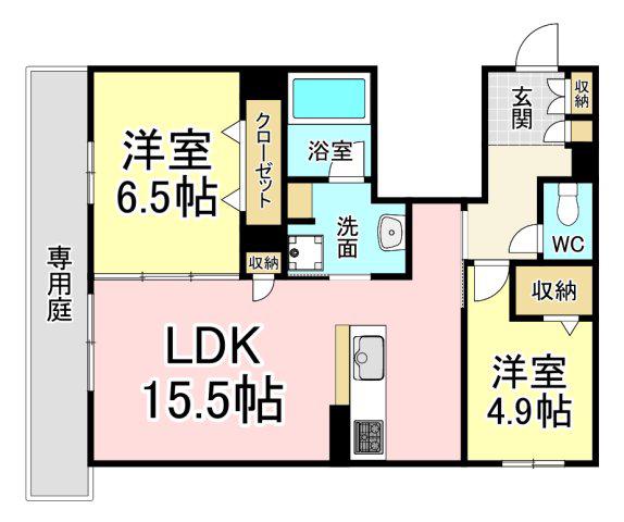シャーメゾン西鳴水(2LDK/1階)の間取り写真
