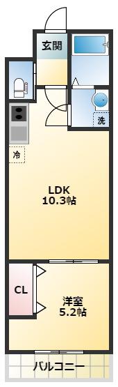 セレニティ照ヶ丘矢田B棟(1LDK/3階)の間取り写真
