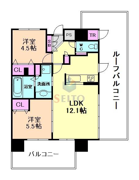 ブリエヴェール北桜塚(2LDK/5階)の間取り写真