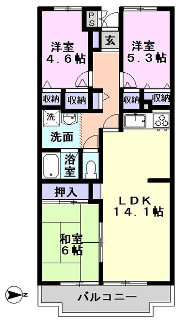 ジュネシオンTAKAHASHI(3LDK/6階)の間取り写真