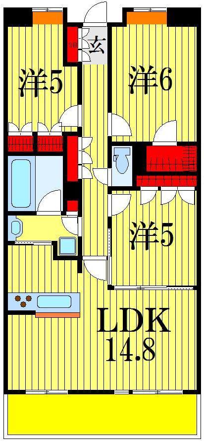 レアシス津田沼前原の丘(3LDK/5階)の間取り写真
