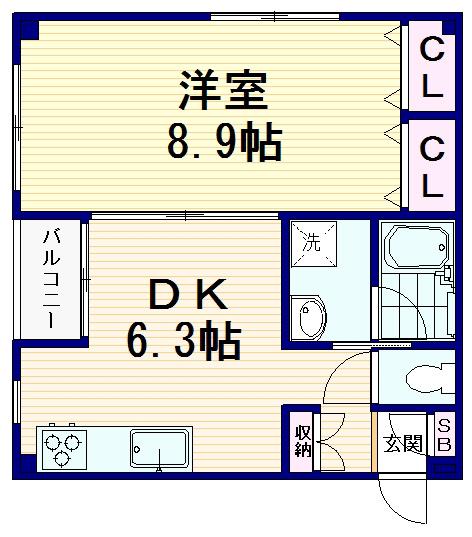 ハイネスサウスヒル(1DK/2階)の間取り写真