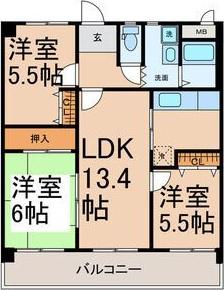 クオーレ佐千原(3LDK/2階)の間取り写真