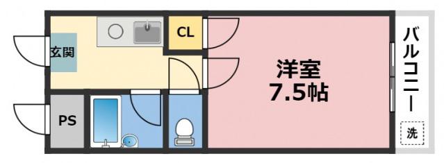 グランドパレスジュイレー(1K/2階)の間取り写真