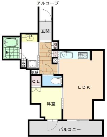 ジオタワー新町(1LDK/13階)の間取り写真