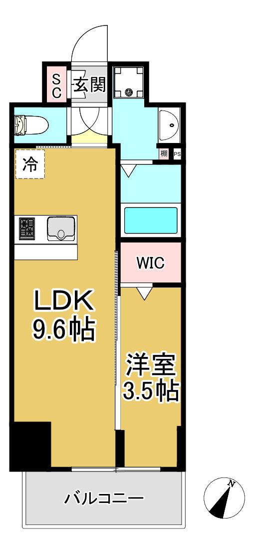 国香通4丁目(1LDK/8階)の間取り写真