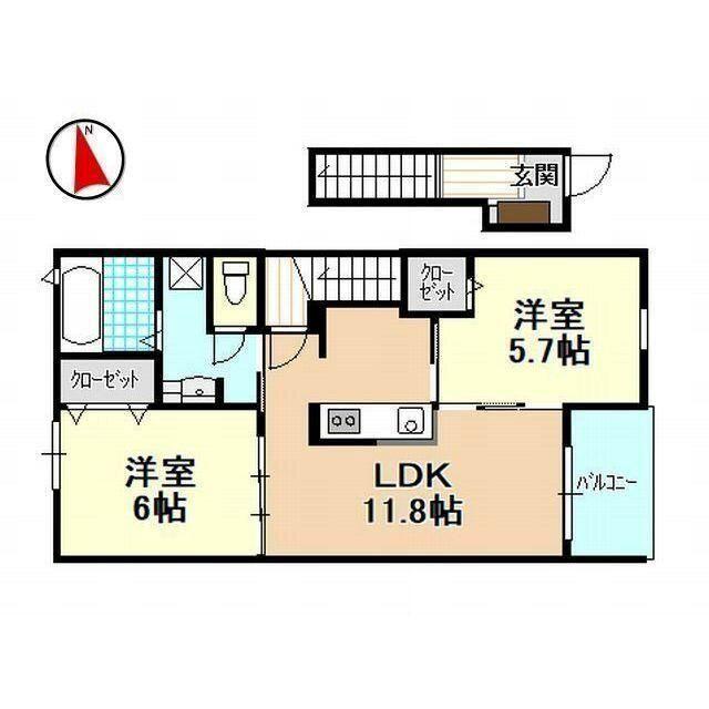 ベルゲン(2LDK/2階)の間取り写真
