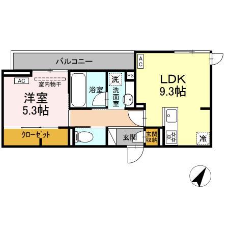D CREST八幡4丁目(1LDK/3階)の間取り写真