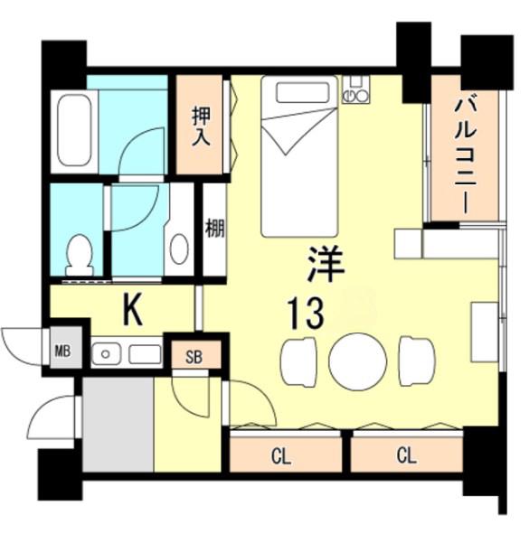 ルーア芦屋(ワンルーム/1階)の間取り写真
