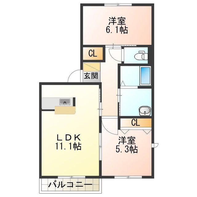 シャーメゾン和泉大宮(2LDK/1階)の間取り写真