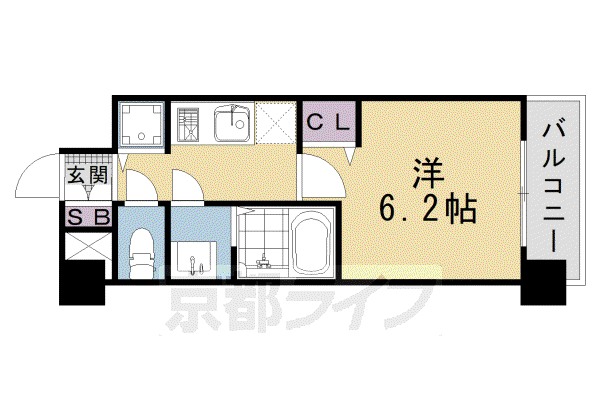 プレサンス京都鴨川(1K/6階)の間取り写真