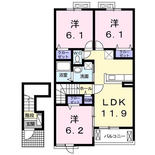 サンガーデンE(3LDK/2階)の間取り写真