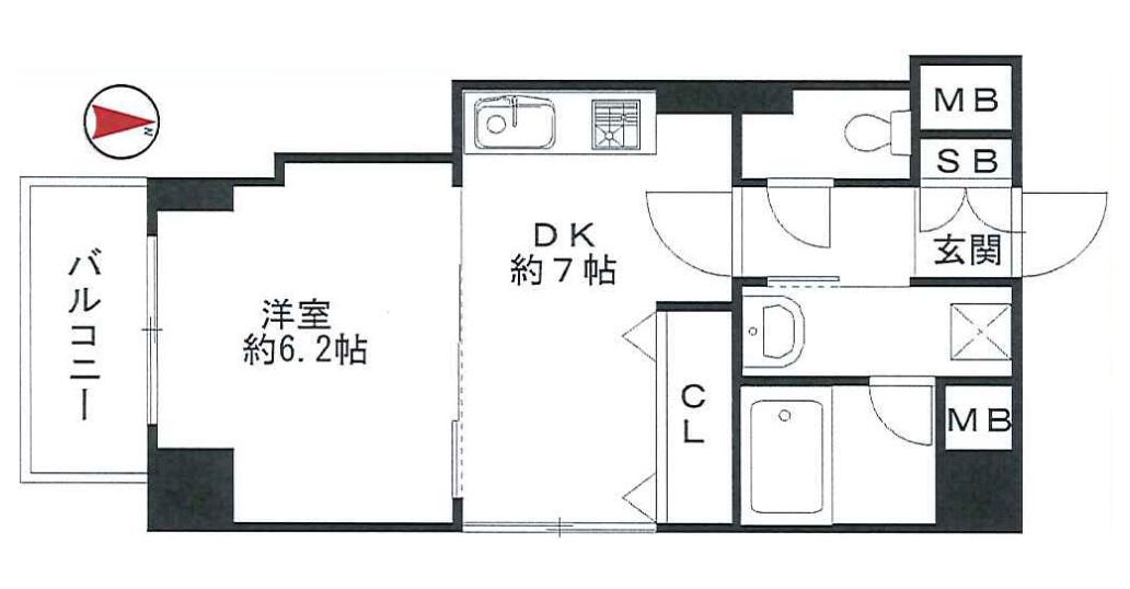 エルブ南船場(1DK/11階)の間取り写真