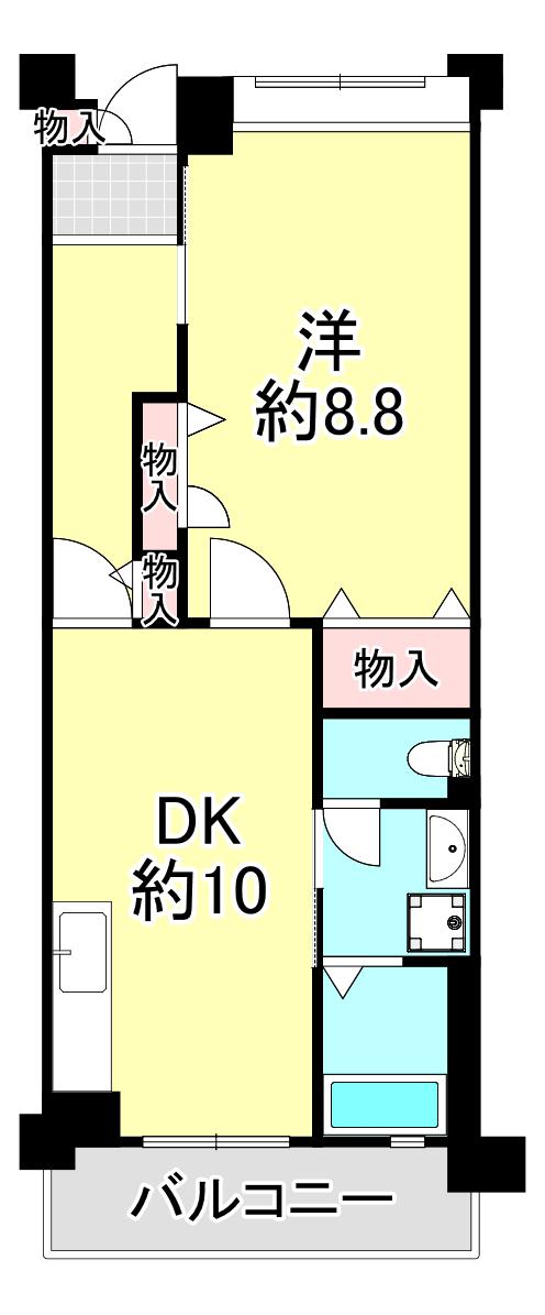 UR KOBE・岡本 4号棟(1DK/7階)の間取り写真