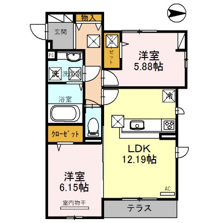 セントラルポー(2LDK/1階)の間取り写真