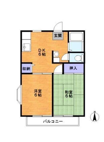 エステート山崎A棟(2DK/2階)の間取り写真