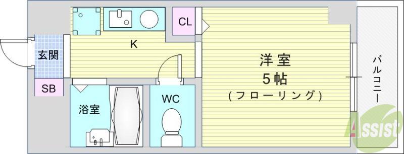 ヴァローレ庄本(1K/4階)の間取り写真
