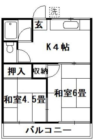 サンルーム南(2K/2階)の間取り写真