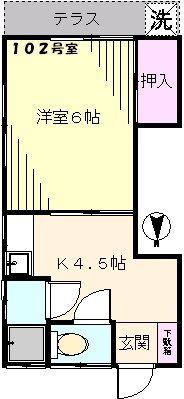ヒカリハウス(1K/1階)の間取り写真