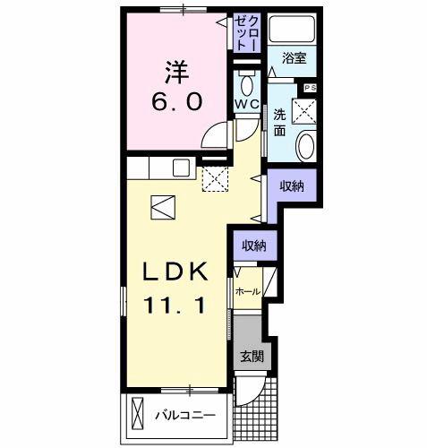 ベルジュネスI(1LDK/1階)の間取り写真