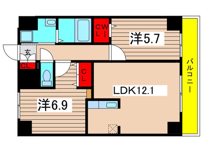 東京メトロ千代田線 綾瀬駅 徒歩5分 9階建 築15年(2LDK/7階)の間取り写真