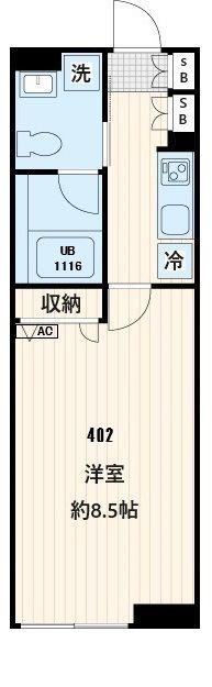FULLEA不動前(1K/4階)の間取り写真
