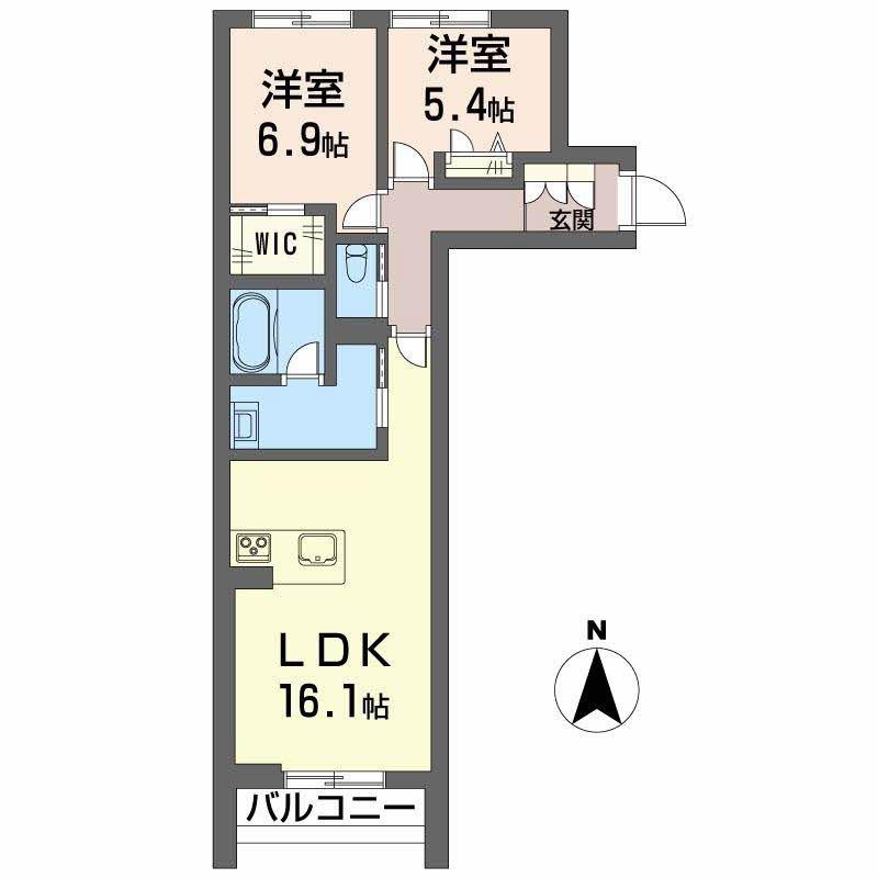 シャーメゾン妻科の杜(2LDK/1階)の間取り写真