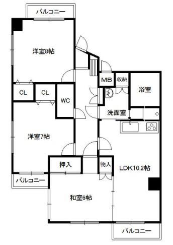 八乙女148ビル(3LDK/3階)の間取り写真