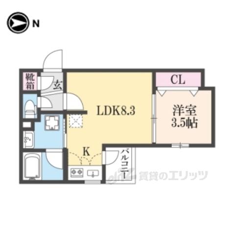 ウェルスクエア京都智恵光院(1LDK/3階)の間取り写真