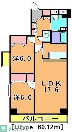 パラシオ(2LDK/9階)の間取り写真