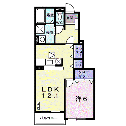 プラシードA(1LDK/1階)の間取り写真